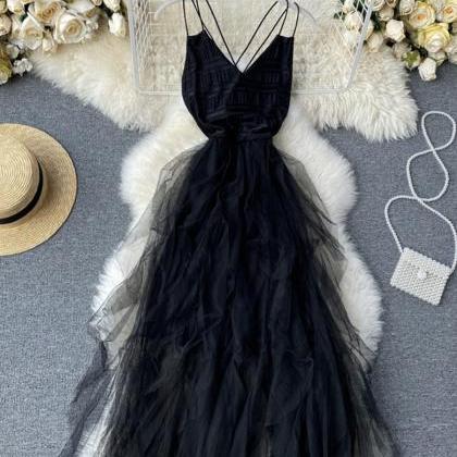 Black V Neck Tulle Dress Fashion Dress