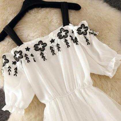 Cute Chiffon Lace Applique Short Dress Summer..