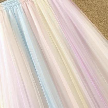 Cute Rainbow Color Tulle Skirt