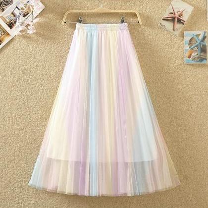 Cute Rainbow Color Tulle Skirt