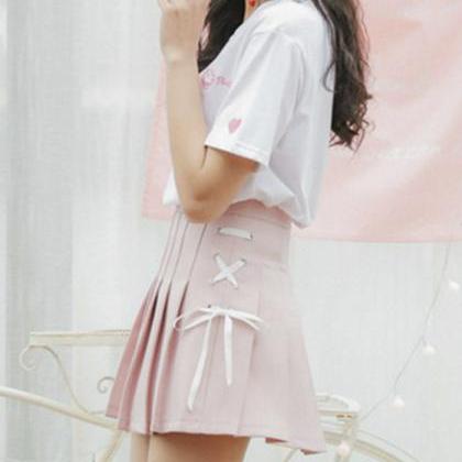 Cute Side Bow Pleated Skirt