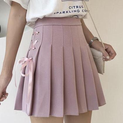 Cute A Line Side Bow Pleated Skirt