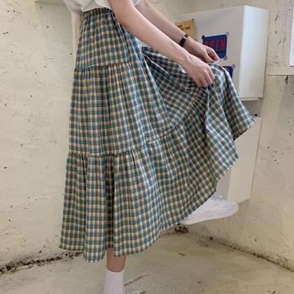 Green plaid skirt A line skirt 