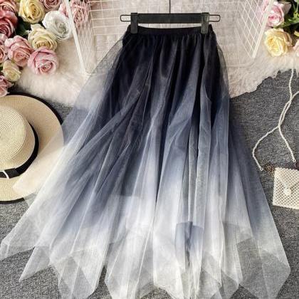 A Line Irregular Tulle Skirt Gradient Color Skirt