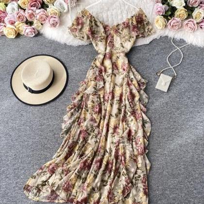 Cute A Line Floral Pattern Dress Summer Dress