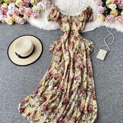 Cute A Line Floral Pattern Dress Summer Dress