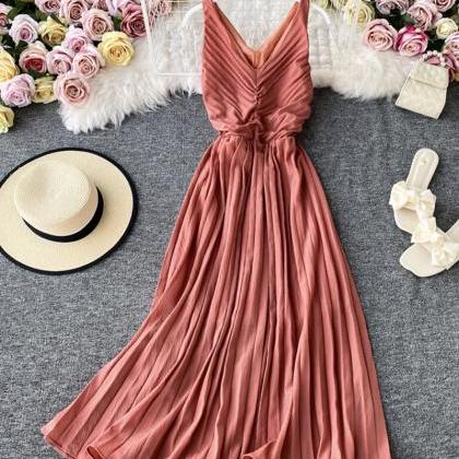 Simple V-neck Dress Sleeveless Dress