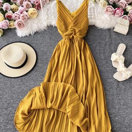 Simple V-neck Dress Sleeveless Dress
