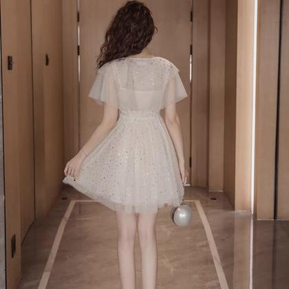 Cute V Neck Tulle Short Dress Fashion Dress