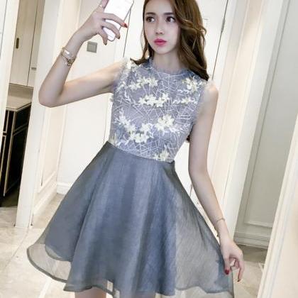 Gray Tulle Lace Short Dress Fashion Dress