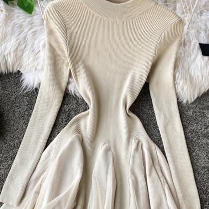 High Neck Long Sleeve Sweater Dress