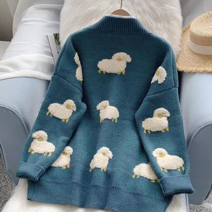 Cute Sheep Pattern Sweater Long Sleeve Sweater..