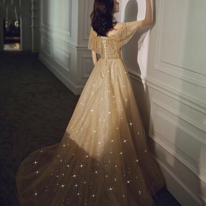 Gold Sequins Long Prom Dress Evening Dress