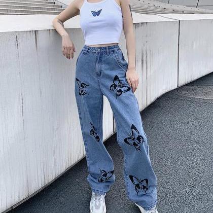 Jeans Butterfly Print Jeans
