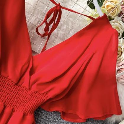 Red V Neck Chiffon Dress Fashion Dress