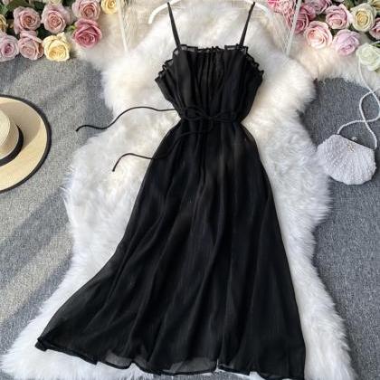 Black A Line Soft Chiffon Dress