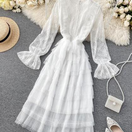 Cute Long Sleeve Lace Dress Fashion Girl Dress