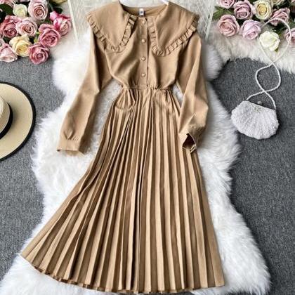Cute Lapel Long Sleeve Dress Fashion Girl Dress