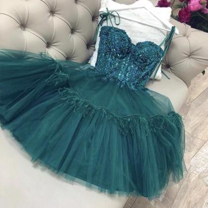 Green Tulle Lace Short Prom Dress Green Evening..