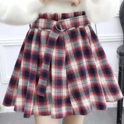 Cute A Line Pleated Skirt Plaid Skirt