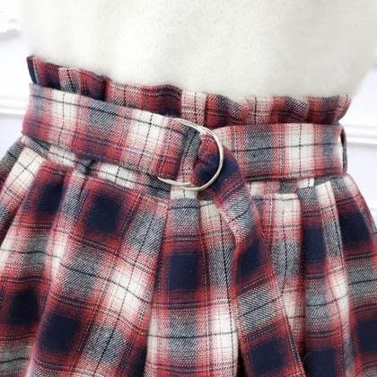 Cute A Line Pleated Skirt Plaid Skirt