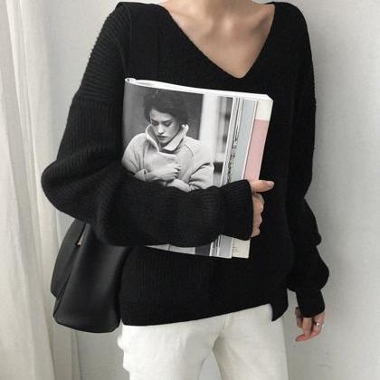 Simple V Neck Neck Sweater Long Sleeve Sweater