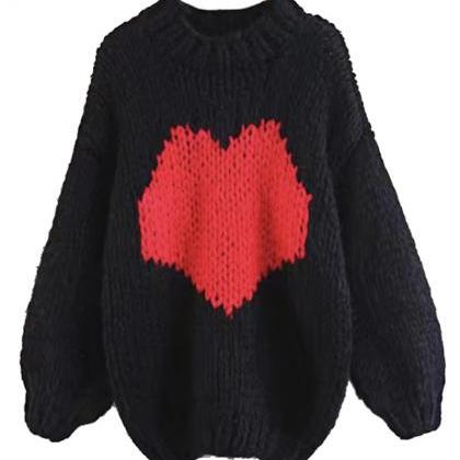 Cute Heart Hand Knitted Sweater