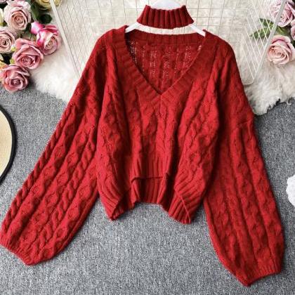 Cute V Neck Long Sleeve Sweater
