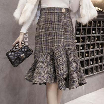 Stylish Irregular Plaid Skirt
