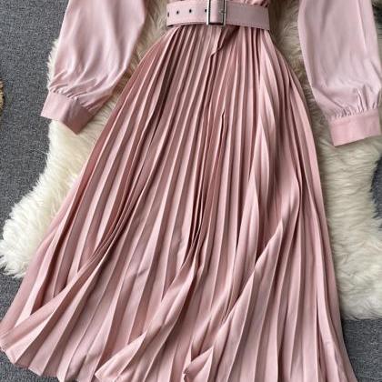 Sweet Pink A Line Long Sleeve Dress