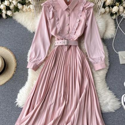 Sweet Pink A Line Long Sleeve Dress