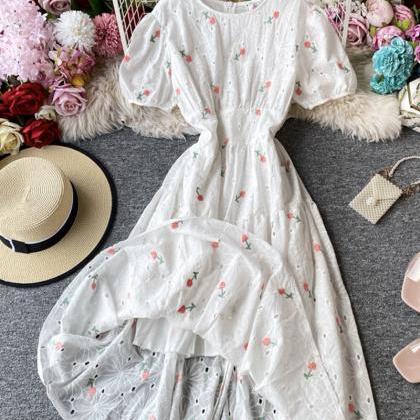Cute Loose White Embroidery Dress