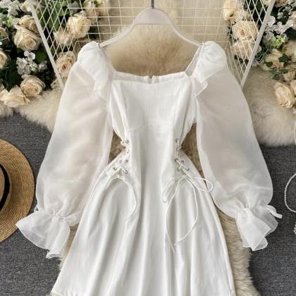 Cute A Line Short Dress Long Sleeve Waist Dress