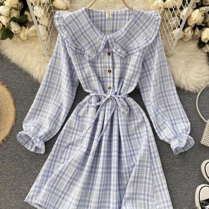 Cute A Line Plaid Dress Long Sleeve Dress