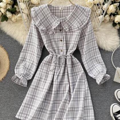 Cute A Line Plaid Dress Long Sleeve Dress