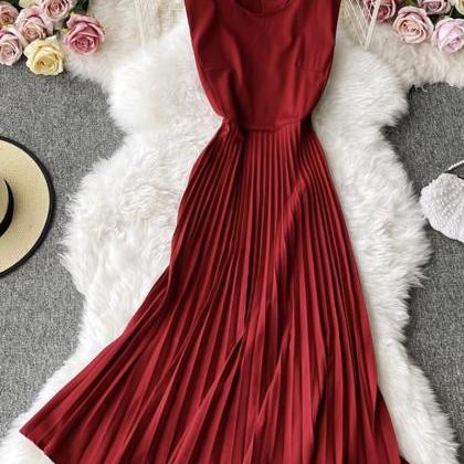 Cute A Line Round Neck Sleeveless Midi Dress