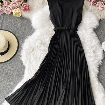 Cute A Line Round Neck Sleeveless Midi Dress