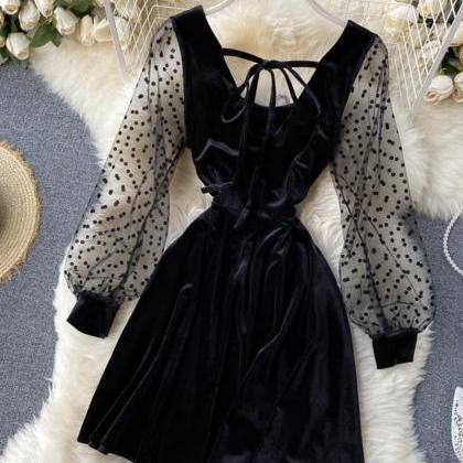 Black velvet long sleeve dress