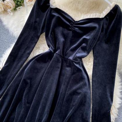 Black velvet long sleeve dress