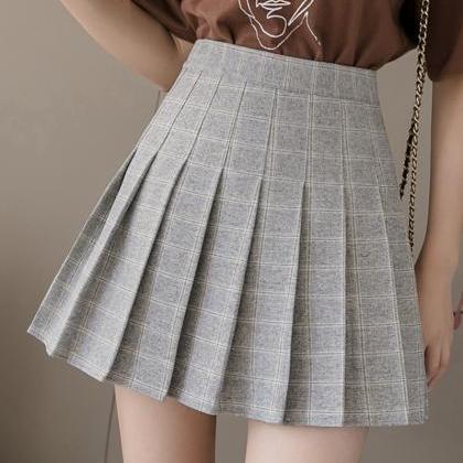 Stylish A Line Plaid Short Skirt Pleated Skirt