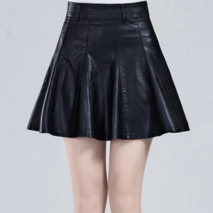 Stylish A Line Short Skirt Leather Skirt