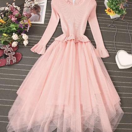 Lovely Knitted Tulle Patchwork Dress