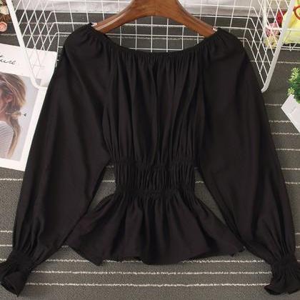 Simple Long-sleeved Waist Top on Luulla
