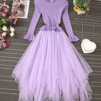 Lovely A Line Knitted Tulle Patchwork Dress