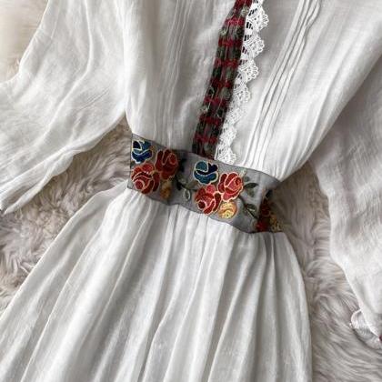 A Line V Neck Lace Long Sleeve Dress