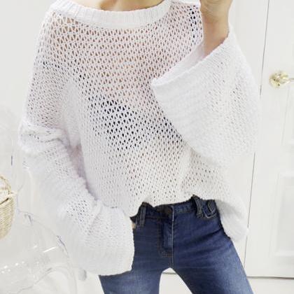 Simple Hollow Long Sleeve Sweater