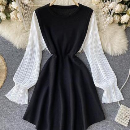 White and black knitted dress