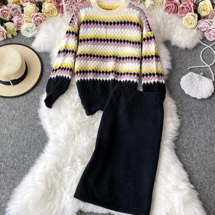 Two-piece Suit Cute Round Neck Long-sleeved..