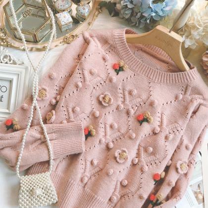 Cute Round Neck Long Sleeve Sweater