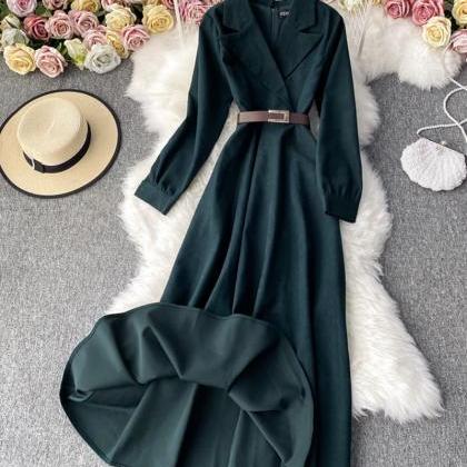 Elegant Corduroy Long Sleeve Dress A Line Dress